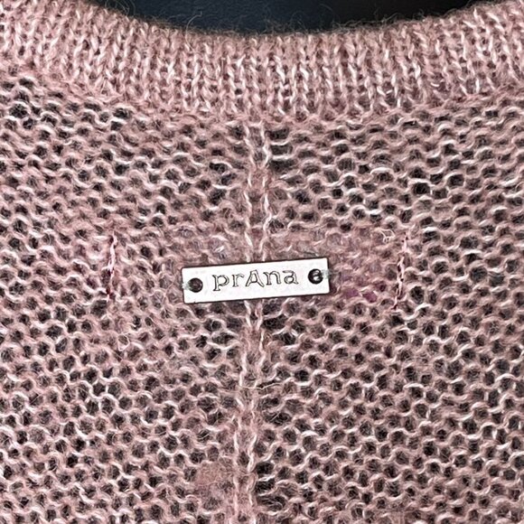 PrAna Shelby Poncho Cable Knit Fringe Sweater Mauve Pink Medium Boho Cozy Wool - Picture 7 of 8